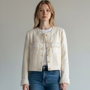 St. John Chic Cream Button-Up Jacket